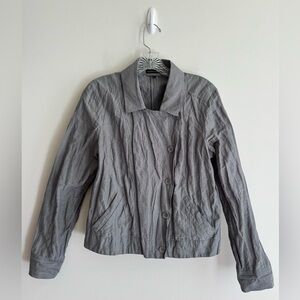 Eileen Fisher Pewter Rumpled Organic Cotton Steel Convert Collar Jacket